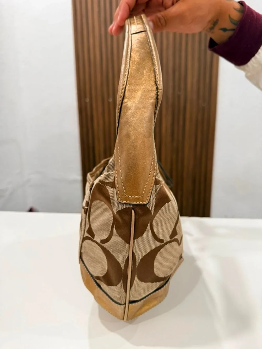 Coach Ergo Y2K Monogram Canvas Leather Hobo Brown Tan Shoulder Bag VTG #11600